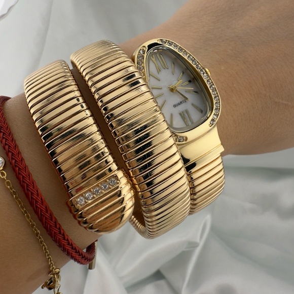 Classic Serpentine Gold Snake Coil Wrap Crystal-Embellished Statement Watch
